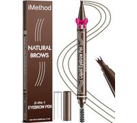iMethod Microblading Eyebrow Pen - Eyebrow Pencil 2-in-1 Dual-Ended Eye Brow Pencils for Women with 3-Fork-Tip Applicator and Spoolie Brush Create Natural Hair-Like Defined Brows, Last All-Day, Brown