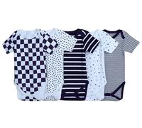 IMFAA Baby Bodysuits - Unisex Short Sleeve 100% Cotton Vests - Pack of 5 - Soft & Breathable Fabric - Easy Change Snap Closures - Newborn to 24 M (Col-4 Pack-5, 6-9 M)