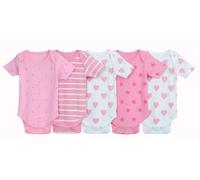 IMFAA Baby Bodysuits - Unisex Short Sleeve 100% Cotton Vests - Pack of 5 - Soft & Breathable Fabric - Easy Change Snap Closures - Newborn to 24 M (Col-14 Pack-5, 9-12 M)