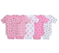 IMFAA Baby Bodysuits - Unisex Short Sleeve 100% Cotton Vests - Pack of 5 - Soft & Breathable Fabric - Easy Change Snap Closures - Newborn to 24 M (Col-13 Pack-5, 3-6 M)