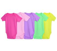 IMFAA Baby Bodysuits - Unisex Short Sleeve 100% Cotton Vests - Pack of 5 - Soft & Breathable Fabric - Easy Change Snap Closures - Newborn to 24 M (Col-12 Pack-5, 3-6 M)