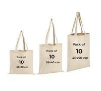 IMFAA Pack of 10 Premium-Quality Long Lasting Cotton Canvas Tote Reusable Shopping Bags Ideal for Printing and Embroidery (Natural, 40x36x60)