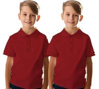 IMFAA Pack of 2 Kids Boys and Girls School Uniform Polo White Grey Sky Blue Black Plain Short Sleeve Tops Shirts Outdoor Gym Sports Wear (UK, Age, 9 Years, 10 Years, Regular, Red)
