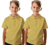 IMFAA Pack of 2 Kids Boys and Girls School Uniform Polo White Grey Sky Blue Black Plain Short Sleeve Tops Shirts Outdoor Gym Sports Wear (UK, Age, 4 Years, Regular, Yellow)