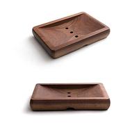 IMFILM 2 Pack Wooden Soap Dishes with Draining Tray, Black Walnut Wood Bar Soap Holder Soap Case Sponges Holder Soap Saver for Shower, Bathroom, Kitchen