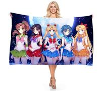 IMFLY Beach Towel, 70 x 140 cm, Printed Microfibre Bath Towel, Sailor Moon Pink, Anime Manga Pretty Soldier, Beach Towel, Microfibre, Swimming Pool Towel (W, 80 x 160 cm)