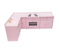 imFreienawn 4Pcs Dollhouse Kitchen Set, Wooden 1/12 Scale Toy Stove Sink Cabinet Cooking Table Set, Dollhouse Furniture Delicate Model Decor Pretend Play DIY Supplies, Watermelon Red Kitchen