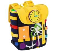 imFreienawn Busy Board Backpack Early Education Large Capacity Colorful Toddler Busy Board Cute Interactive Lightweight Portable Learning Toy for Home Kindergarten, Blue Backpack