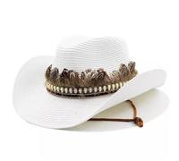 IMGASDCSD Hat Straw Cowboy Hat Brim Sun Hat With Feather Decoration For Men Women Multicolor(Colour 4)