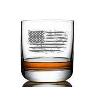 IMI Customs American Flag Whiskey Glass, Gift for the American US Patriotic Men or Women 10.5 Oz Bourbon Rock Glass Made in the USA
