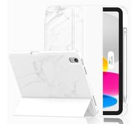 iMieet Case for iPad (A16)/iPad 10th Generation [11-Inch 2025/10.9 Inch 2022], Trifold Stand Smart Cover with Pencil Holder and Soft TPU Back, Supports Touch ID(Marble White)