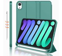 iMieet iPad Mini 7 Case 2024 (A17 Pro), iPad Mini 6 Case (8.3-Inch,2021 Model), iPad Mini 7th/6th Generation Case with Pencil Holder, Trifold Stand Smart Case with Soft TPU Back,Forest Green
