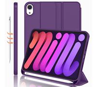 iMieet iPad mini 7 Case 2024 (A17 Pro), iPad mini 6 Case (8.3-Inch,2021 Model), iPad mini 7th/6th Generation Case with Pencil Holder, Trifold Stand Smart Case with Soft TPU Back,Dark Purple