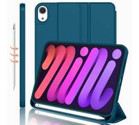 iMieet iPad mini 7 Case 2024 (A17 Pro), iPad mini 6 Case (8.3-Inch,2021 Model), iPad mini 7th/6th Generation Case with Pencil Holder, Trifold Stand Smart Case with Soft TPU Back,Teal