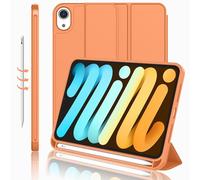 iMieet iPad Mini 7 Case 2024 (A17 Pro), iPad Mini 6 Case (8.3-Inch,2021 Model), iPad Mini 7th/6th Generation Case with Pencil Holder, Trifold Stand Smart Case with Soft TPU Back,Orange