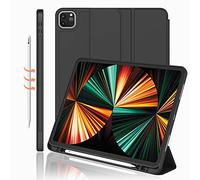 iMieet New iPad Pro 12.9 Case 2022(6th Gen)/2021(5th Gen) with Pencil Holder [Support iPad 2nd Pencil Charging/Pair],Trifold Stand Smart Case with Soft TPU Back,Auto Wake/Sleep(Black)