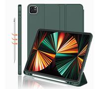 iMieet New iPad Pro 12.9 Case 2022(6th Gen)/2021(5th Gen) with Pencil Holder [Support iPad 2nd Pencil Charging/Pair],Trifold Stand Smart Case with Soft TPU Back,Auto Wake/Sleep(New Midnight Green)