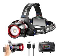 IMIGY Head Torch Rechargeable, 7800mAh Super Bright LED Headlamp with 9 Lighting Modes, Motion Sensor, Zoomable Beam, 125° Adjustable, Red & Blue Warning Light, Waterproof for Camping Hiking Running