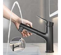 ImiiHO 066 Bathroom Tap with 3 Function, Single Lever Handle, Cold and Hot Adjustable, Sink/Bidet Faucet with Pull Out Sprayer, Water Plated Black, Upgraded Chrome Finished, Brass