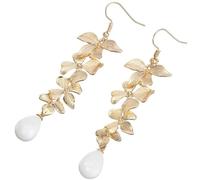 IMIKEYA 1 Pair Gold Orchid Pearl Earrings for Women Unique Dangle Jewelry for Lightweight Floral Design for Parties and Daily Wear Stunning Statement Ear Accessories