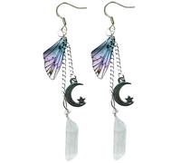 IMIKEYA 1 Pair Moon Charm Crystal Earrings with Butterfly Wings Dangle Jewelry for Women Stylish Drop Earrings for Daily Wear Special Occasions for Her