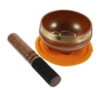 IMIKEYA 1 Set Buddhist Meditation Copper Singing Bowl with Mallet Cushion Handmade Nepalese Orange Sound Bowl 8cm Diameter for Yoga Stress Relief Healing Chime Instrument