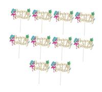 IMIKEYA 10pcs Hawaiian Cake Decorations Flamingo Pineapple Cupcake Toppers Summer Birthday Party Swimming Pool Beach Festival Inserts for Tropical Luau Celebration