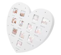 IMIKEYA 12 Month Photo Frame Heart Shape with LED Light Growth Record for Newborn Nursery Wall or Tabletop Display White 33.5X32Cm