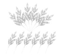 IMIKEYA 12pcs Silver Christmas Glitter Leaf Picks Flexible Artificial Branches for Tree Wreath Vase Decor DIY Holiday Floral Arrangements Festive Home Decorations
