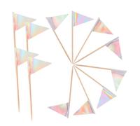 IMIKEYA 12pcs Triangle Food Flag Picks for Appetizers and Desserts Portable Silver Cake Decorations Stable Cocktail Toppers for Fruits Sandwiches Birthdays Weddings Multipurpose Party