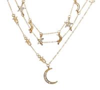 IMIKEYA 1Pc Multi Layer Moon Star Inlaid Pentagram Pendant Necklace for Women Elegant with Assorted Shapes Durable Craftsmanship No Harmful Substances