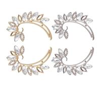 IMIKEYA 2 Pairs Luxurious Leaf Shaped Cuff Earrings of Non Piercing Ear Clips with Rhinestone Embellishments Elegant Jewelry for Women and Gold Silver