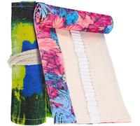 IMIKEYA 2 Pcs 48-Slot Canvas Pencil Roll-up Bag, Maple Pattern Case | Individual Elastic Bands, Rope Closure and End Flap, Protects Tips, Unfolds Easily for Sketching and Desk Organisation