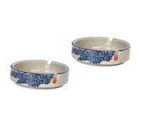 IMIKEYA 2 pcs Ceramic Round Ashtray Blue Decorative Porcelain Household Storage Eco Friendly Living Room Supplies Reusable Easy to Clean Desktop Ornament