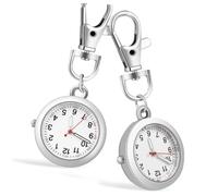 IMIKEYA 2 Pcs Silver Pocket Watches with Keychain Buckle Pendant Design, Glass and Stainless Steel Material, Luminous Pointers, Clip-on Watch for Nurses and Everyday Use
