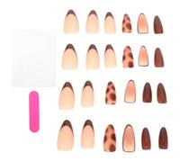 IMIKEYA 24pcs Short Almond Fake Nails with Leopard Print and French Tips, Plastic Full Cover Press on Nails for Comfortable, Quick Style Transformation, for Fall and Winter Manicure