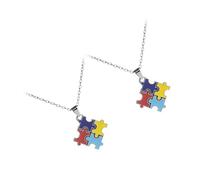 IMIKEYA 2Pcs Autism Awareness Puzzle Necklace, Colorful Four-Piece Puzzle Pendant Jewelry, Decor Necklace for Autism Support and Awareness