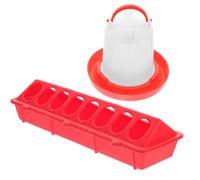 IMIKEYA 2pcs Chicken Automatic Feeder and Thickened 1l Waterer Set, Small Red Long Trough Feeding Container for Poultry, Farmhouse Multi-use Feeder Suitable for Chickens and Birds