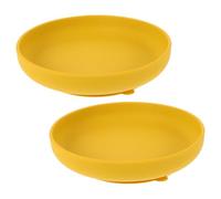 IMIKEYA 2Pcs Elderly Spill Proof Plate with Silicone Suction Base, Anti-Spill Scoop Bowl for Disabled and Senior Independent Feeding, Round Yellow Suction Feeding Dish