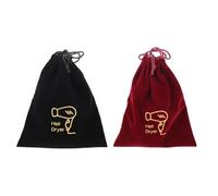 IMIKEYA 2PCS Hair Dryer Drawstring Bags, Portable Travel Hair Dryer Storage Pouches, Velvet Material Embroidered Black and Burgundy Covers, Suitable for Hotel and Home Use