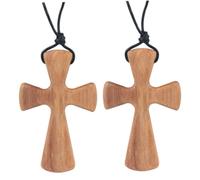 IMIKEYA 2pcs Handcarved Olive Wood Cross Necklace for Men Women Natural Wooden Religious Pendant for Couples Unique Carved Christian Jewelry Gift with Burlap Pouch