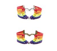 IMIKEYA 2pcs Handmade Retro Rainbow Color Woven Bracelets for Lgbt Gay Lesbian Pride Durable Stainless Steel Metal Heart Wristbands in Bronze and Silver Stylish Daily Wear Accessories