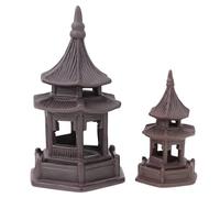 IMIKEYA 2pcs Hexagonal Ceramic Pagoda Ornament Set for Tea Table Decoration, Classic Brown Micro Landscape Pavilion Statues, Simple and Realistic Home Décor Accents