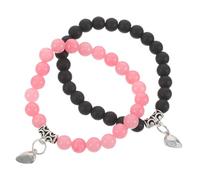 IMIKEYA 2pcs Matching Couples Heart with Buckle and Elastic Design for Boyfriend and Girlfriend, Stylish Rose Quartz and Black Matte Jewelry, for Anniversary and Long Distance Relationship