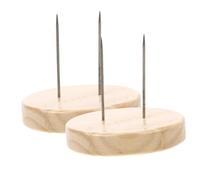 IMIKEYA 2pcs Miniature Toys Doll Stand Crochet Doll Display Base Showcase Clay Stands Wooden Base Double-pin Holder Desktop Bracket