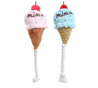 IMIKEYA 2pcs Plush Ice Cream Cone Dog Soft Chewable Puppy Squeak for Playing and Chewing Sturdy Pet Squeaky in Blue and Pink