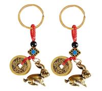 IMIKEYA 2pcs Rabbit Shaped Keychain Set Chinese Zodiac Year Rabbit Pendant Fashion Hanging Ornament for Keys Bags Durable Copper Material for Friends Feng Shui Decor