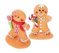 IMIKEYA 2pcs Resin Gingerbread Man Ornaments Christmas Gingerbread Figurines With Base Cute Cartoon Character Statues for Home Xmas Party Favor Centerpiece Kitchen Decorations