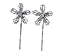 IMIKEYA 2Pcs Silver Flower Hair Clips Rhinestones Side Barrettes, Sparkling Crystal Hairpin Accessories for Daily Wear and Versatile Styling