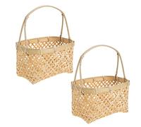 IMIKEYA 2pcs Small Bamboo Woven Basket Multipurpose Fruit and Flower Storage Baskets with Strong Handheld Design in Natural Khaki for Kitchen and Home Organisation Random Color